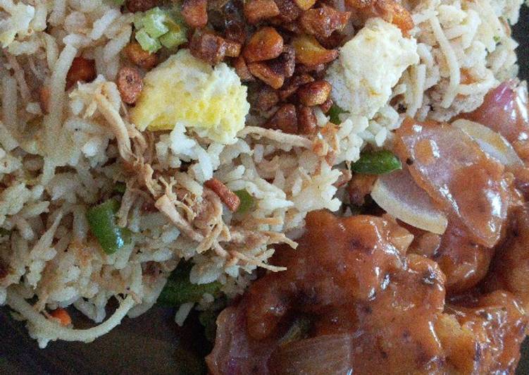 Healthy Recipe of Burnt garlic mixed chicken rice with manchurian gravy