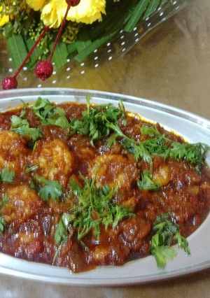 A picture of Prawn Tikka Masala/Amma Style.