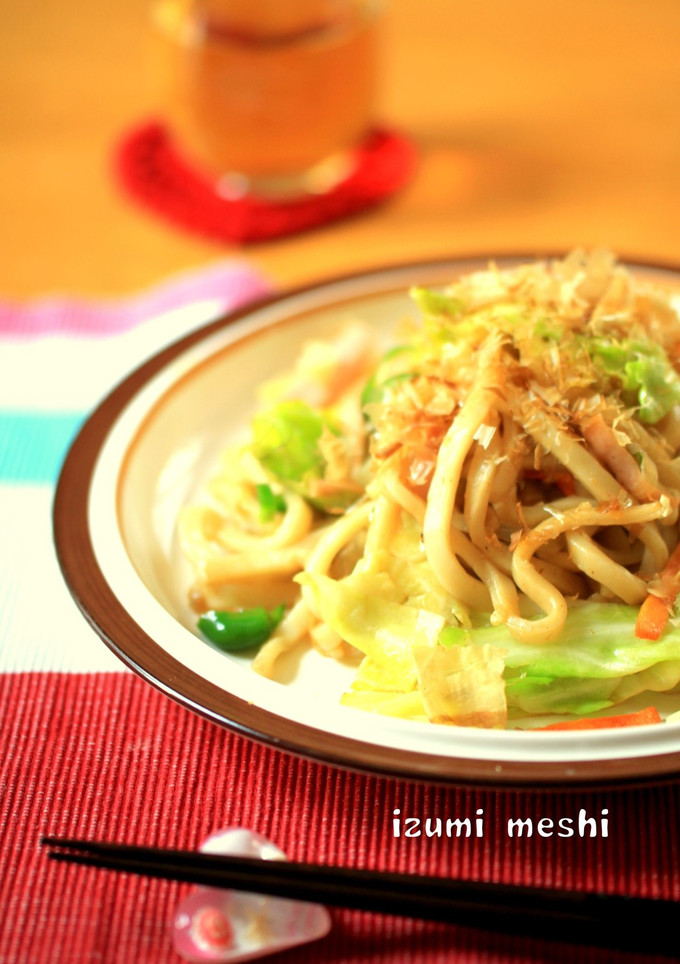 A picture of Seasoned with Mentsuyu: Easy Stir-Fried Udon.