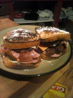 A picture of Brad's breakfast style monte cristo sandwich.