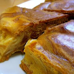 A picture of Pancake Mix Baked Chocolate Cheesecake.