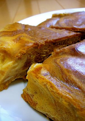 A picture of Pancake Mix Baked Chocolate Cheesecake.