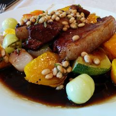 A picture of Lamb Cutlets with Roasted Courgettes and Beetroot.