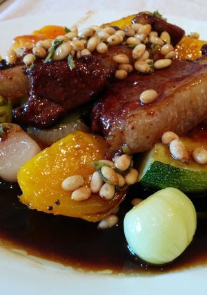 A picture of Lamb Cutlets with Roasted Courgettes and Beetroot.