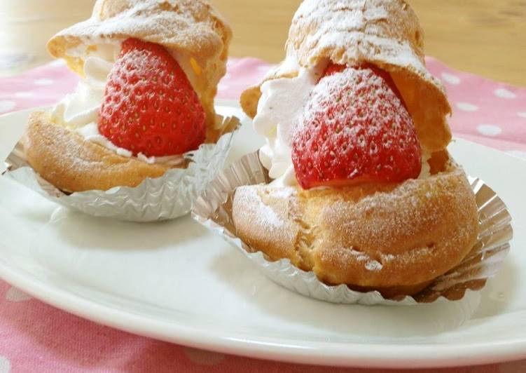 Steps to Prepare Super Quick Homemade Easy Strawberry Cream Puffs in the Microwave