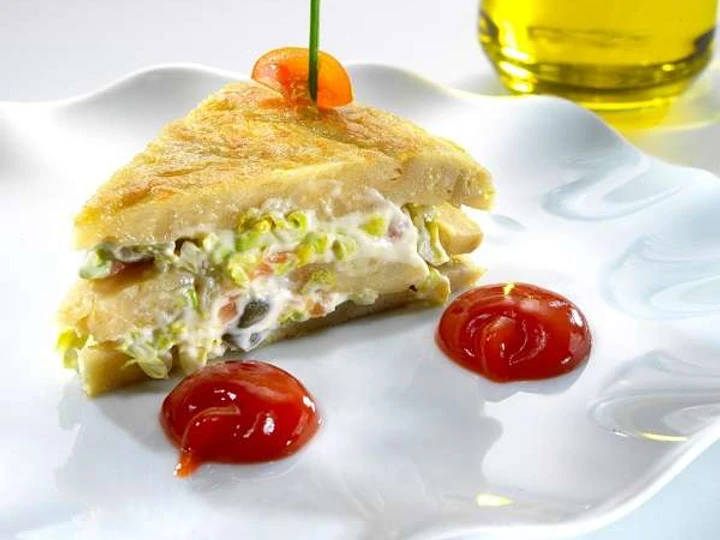 Easy Way Prepare Pinchos of Spanish omelette stuffed with smoked salmon salad the Awesome  Appealing