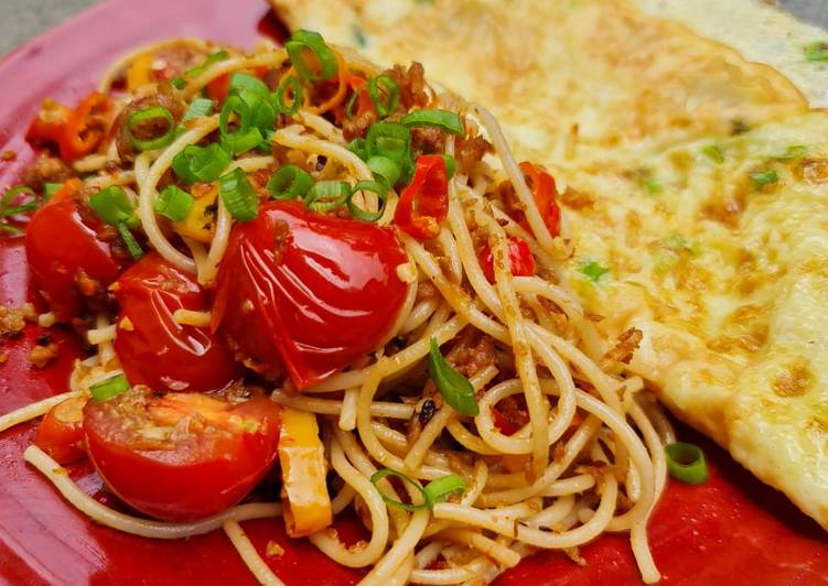makanan Spaghetti tuna spicy Jadi, Lezat Sekali
