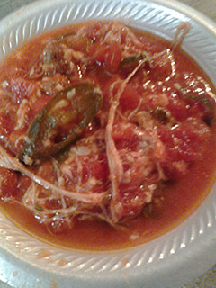 A picture of Spicy tomato sausage soup.