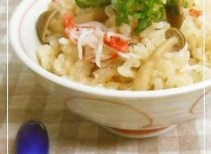 A picture of Crab Sticks and Shimeji Mushroom Rice.