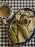 Star Anise Ginger Shoyu poached fish & zucchini