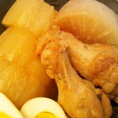 A picture of Frozen Daikon Radish and Chicken Wings Simmered In Mentsuyu.