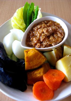 A picture of Warm Vegetables with Oyster Flavored Meat Miso.