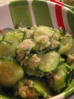 A picture of Crab and Cucumber with Vinegar Sauce (Sunomono).