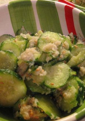 A picture of Crab and Cucumber with Vinegar Sauce (Sunomono).