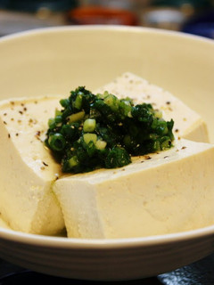 A picture of Chilled Hiyayakko Tofu with Salty Scallion Sauce.