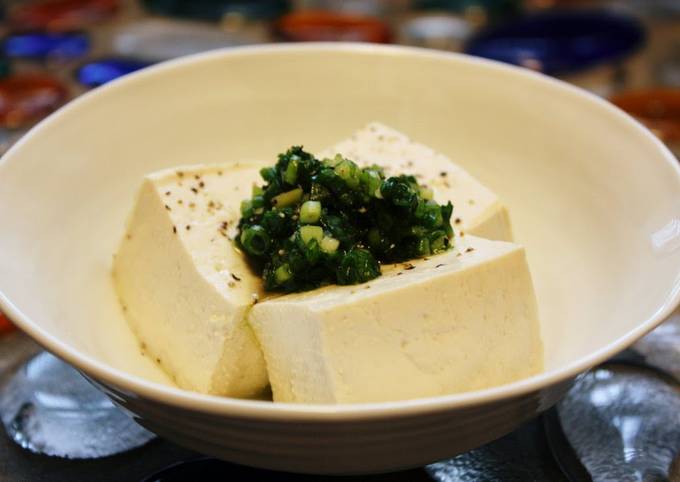 Chilled Hiyayakko Tofu with Salty Scallion Sauce Recipe
