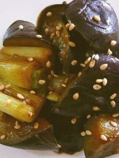 A picture of Eggplant and Japanese Leek Stir-fry with Miso.