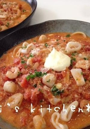 A picture of The Mayo is the Clincher Mediterranean-Style Soup Spaghetti.