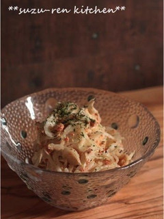 A picture of Sweet Onion Salad Tossed with Mayonnaise-Ponzu Sauce.
