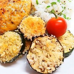 A picture of Pan-Fried Eggplant and Zucchini Panko Fritters.