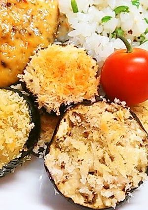 A picture of Pan-Fried Eggplant and Zucchini Panko Fritters.