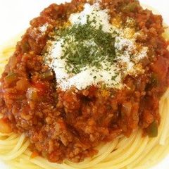 A picture of Meat Sauce Pasta from Canned Tomatoes.