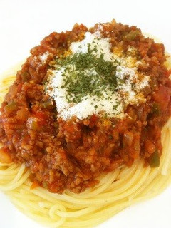 A picture of Meat Sauce Pasta from Canned Tomatoes.