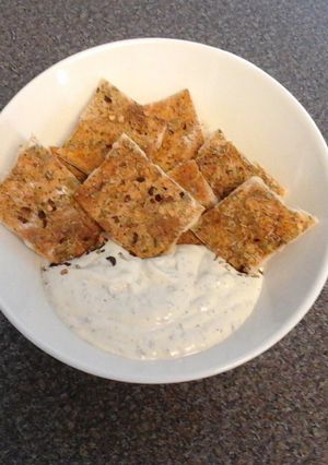A picture of Homemade Crackers With A Homemade Dip.