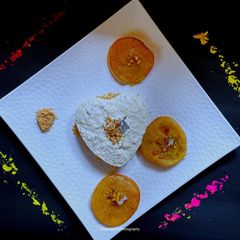 Thandai Phirni Cake with Malpua A picture of Thandai Phirni Cake with Malpua.