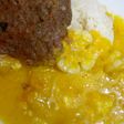 Locro de zapallo con hamburguesa