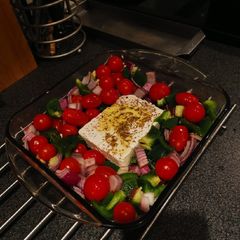 A picture of Tomato and Feta Pasta Bake.