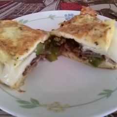 A picture of Dean's Bow-tie Steak, Egg, And Cheese Omelet.