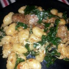 A picture of Gnocchi with Spinach and sausage.