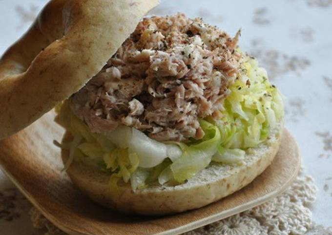 Delicious Food Mexican Cuisine Bagel Sandwich Loaded with Cabbage and Tuna