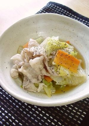 A picture of Chinese Cabbage & Pork Simmered with Consommé and Butter.