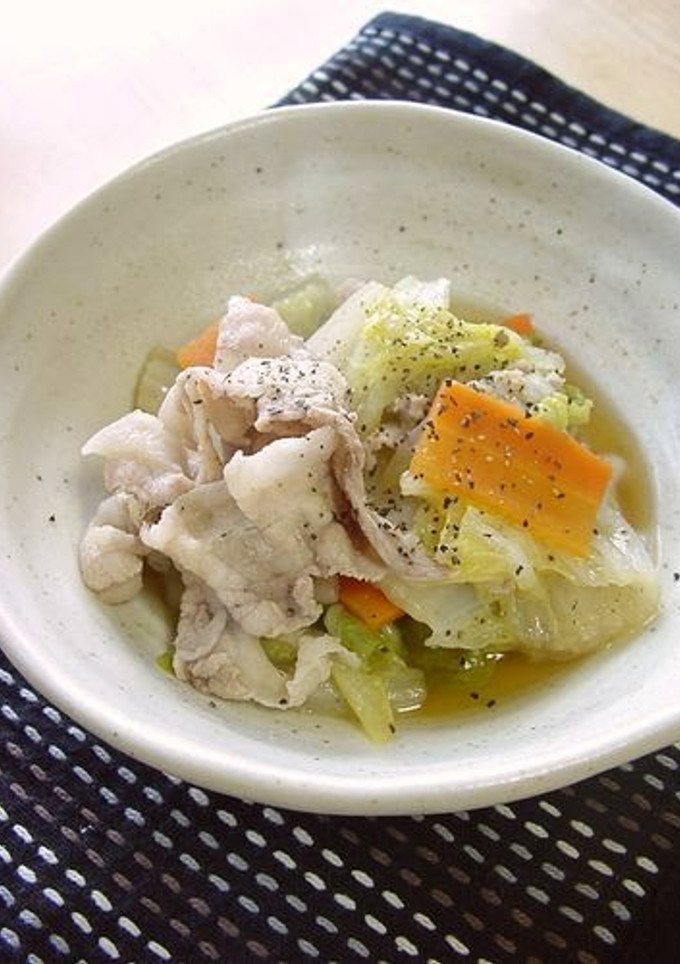 A picture of Chinese Cabbage & Pork Simmered with Consommé and Butter.