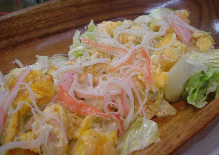 Steps to Make Homemade Lettuce Salad with Crab Stick and Egg Stir-Fry