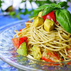 A picture of Chilled Pasta with Avocado and Basil Sauce.
