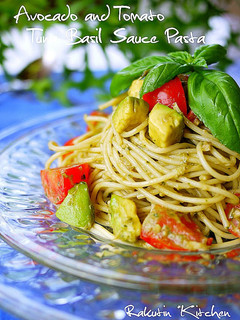 A picture of Chilled Pasta with Avocado and Basil Sauce.