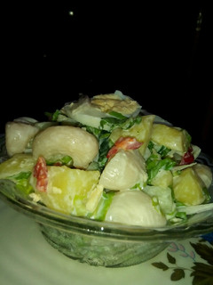 A picture of Potato and macaroni salad.