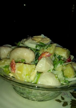 A picture of Potato and macaroni salad.