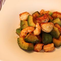 A picture of Shrimp and Avocado Stir Fry with Yuzu Pepper.