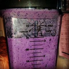 A picture of Pineapple banana blue/raspberry smoothie.