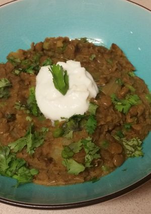 A picture of Coconut curry lentils and potatoes.