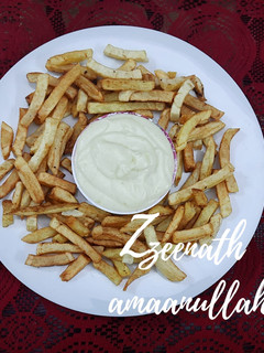 A picture of Homemade French Fries with Garlic Sauce.