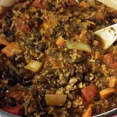 A picture of Turkey, Sweet Potato, Black Bean Chili.