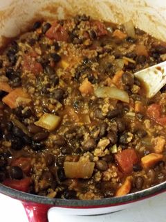 A picture of Turkey, Sweet Potato, Black Bean Chili.