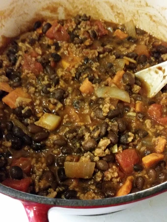 Recipe Turkey, Sweet Potato,  Black Bean Chili the Delicious Really delicious