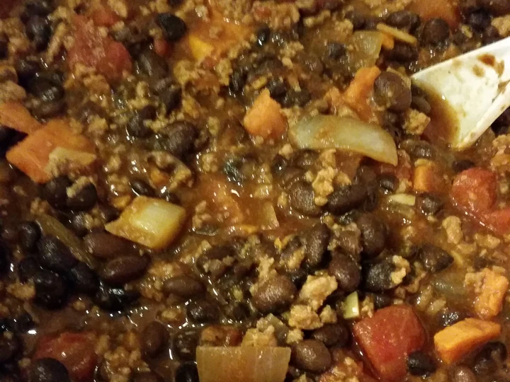 Recipe Turkey, Sweet Potato,  Black Bean Chili the Delicious Really delicious