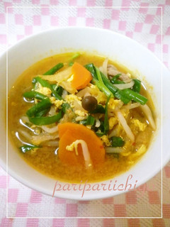 A picture of Bean Sprouts and Your Favourite Vegetable Miso Kimchi Soup.